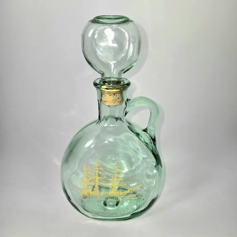 137  VTG Decanter by Old Fitzgerald for Old Ironsides KY Whiskey Green Glass 1960s