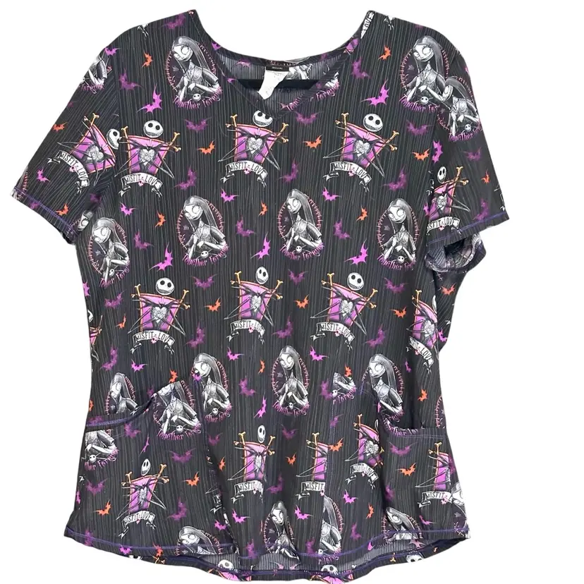 Nightmare Before Christmas Halloween Ladies Sz. L Scrub Top
