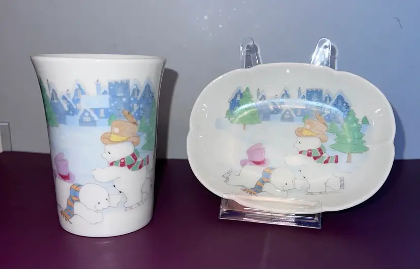 Japan Snow Mario Snowman Cup And Dish