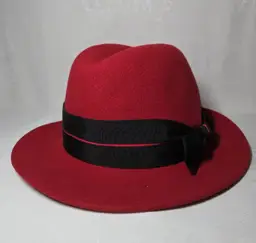 VTG Doeskin Felt Wool Hat Red Wms Fedora Made USA Geo Bollman & Co Ribbon Band