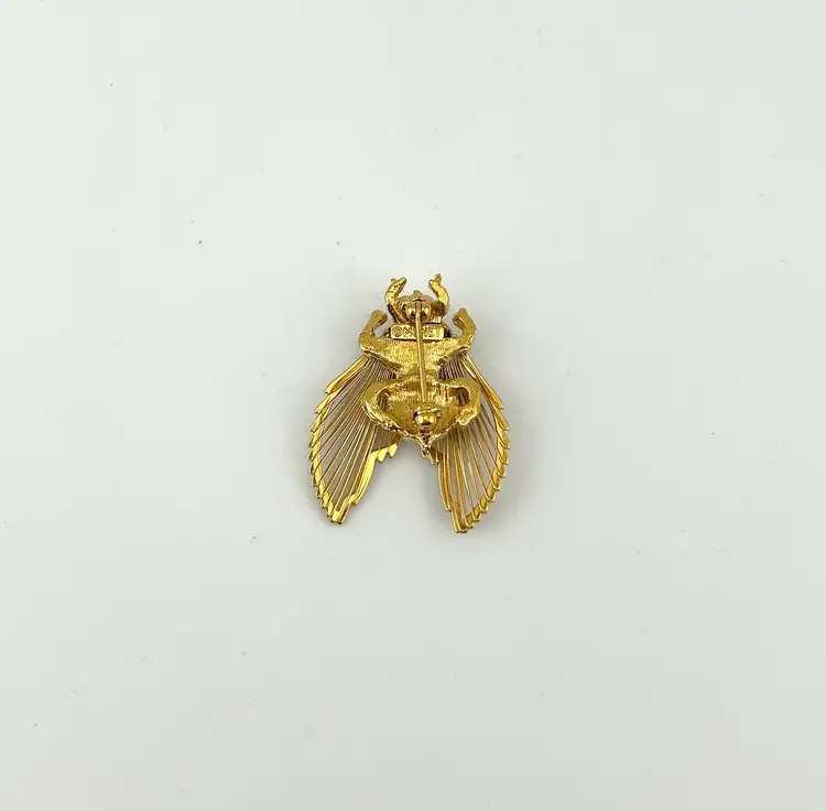 Vintage Gold Tone and White Insect Brooch 1.5”x 1.25”