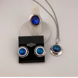 Sarah Coventry Liquid Lights Set Blue-Ring, Earring, Necklace SET