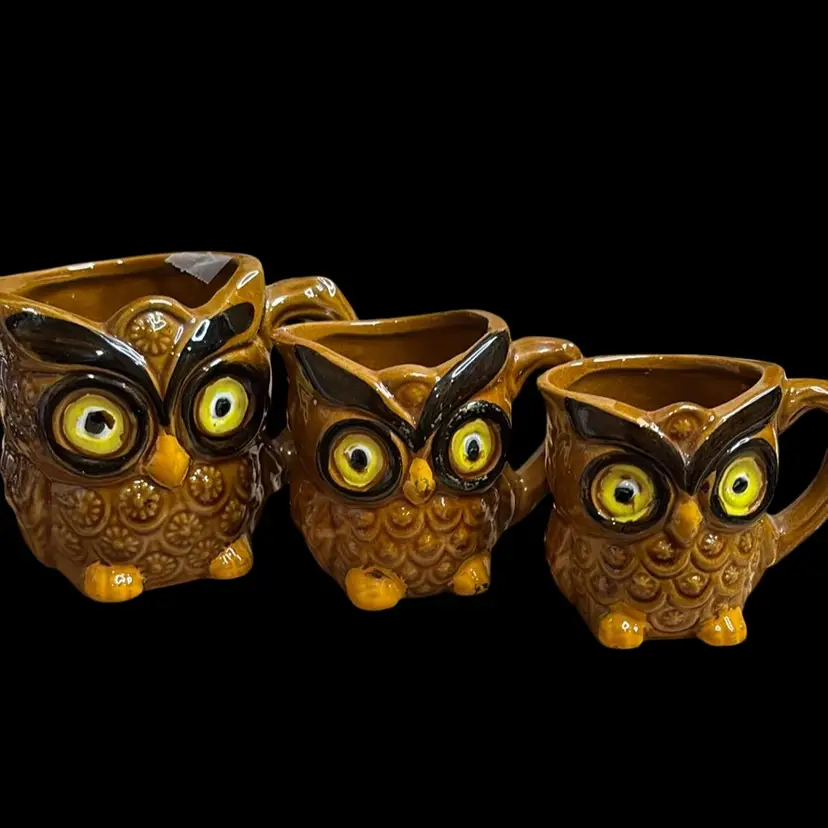 Vintage 3 Piece Owl Measuring Cups. Made In Japan. No Chips Or Cracks.
