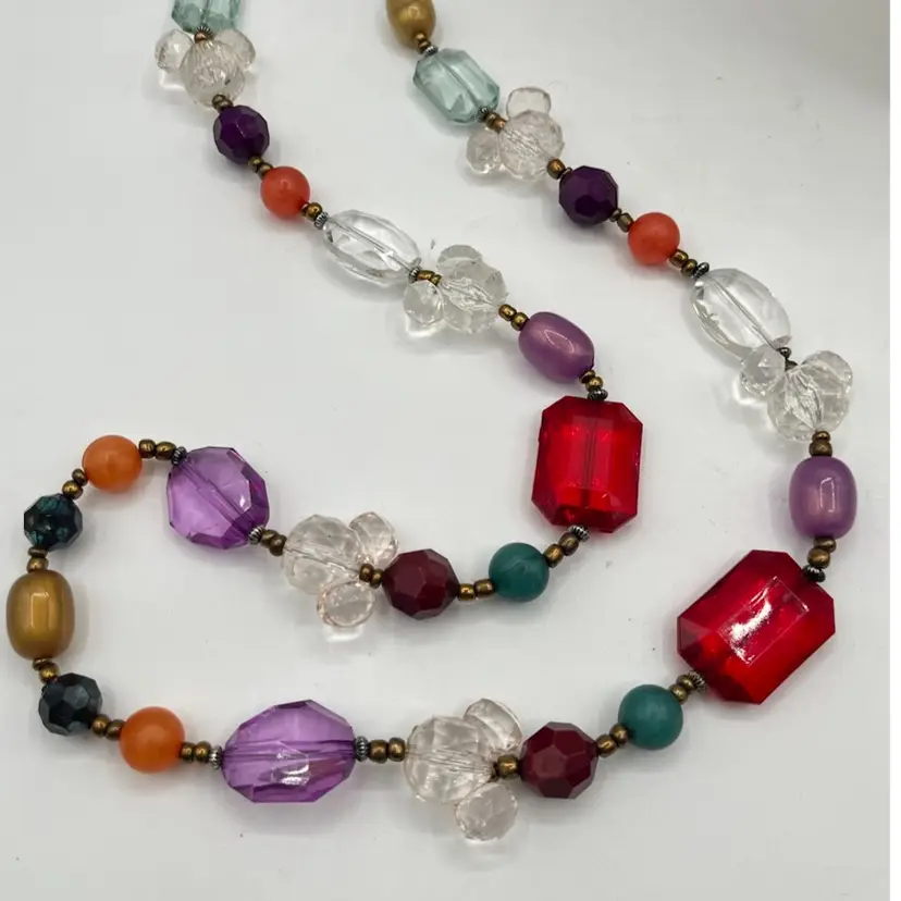 Disney Colorful Plastic Beads Hidden Mickey Mouse Long Necklace - About 34”