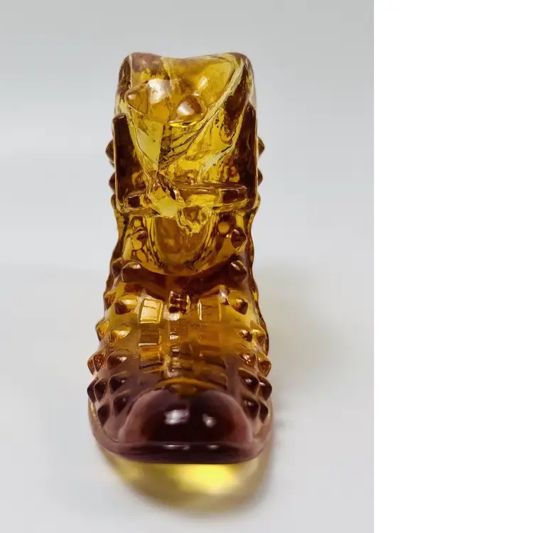 Vintage Fenton Amber Glass Hobnail Pattern Cat Shoe Heeled Boot