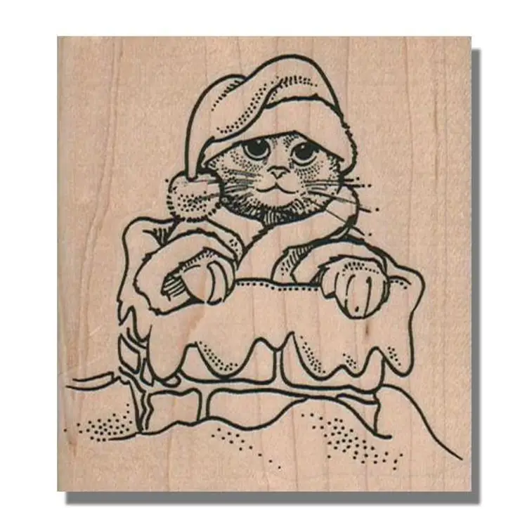 Cat Santa Christmas Rubber Stamp