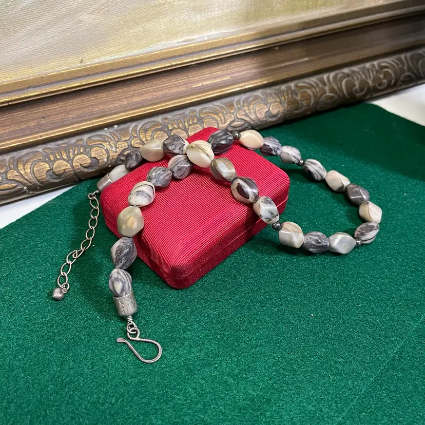 Jay King DTR Necklace 925 Sterling Silver Earthy Jasper Cut Stone Bead