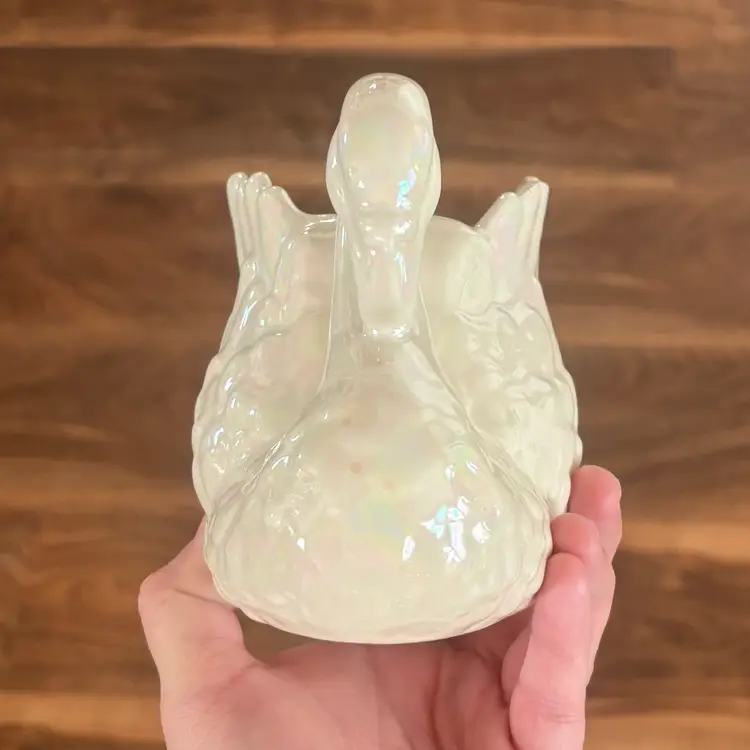 Vintage Signed Studio Pottery Iridescent Swan Planter