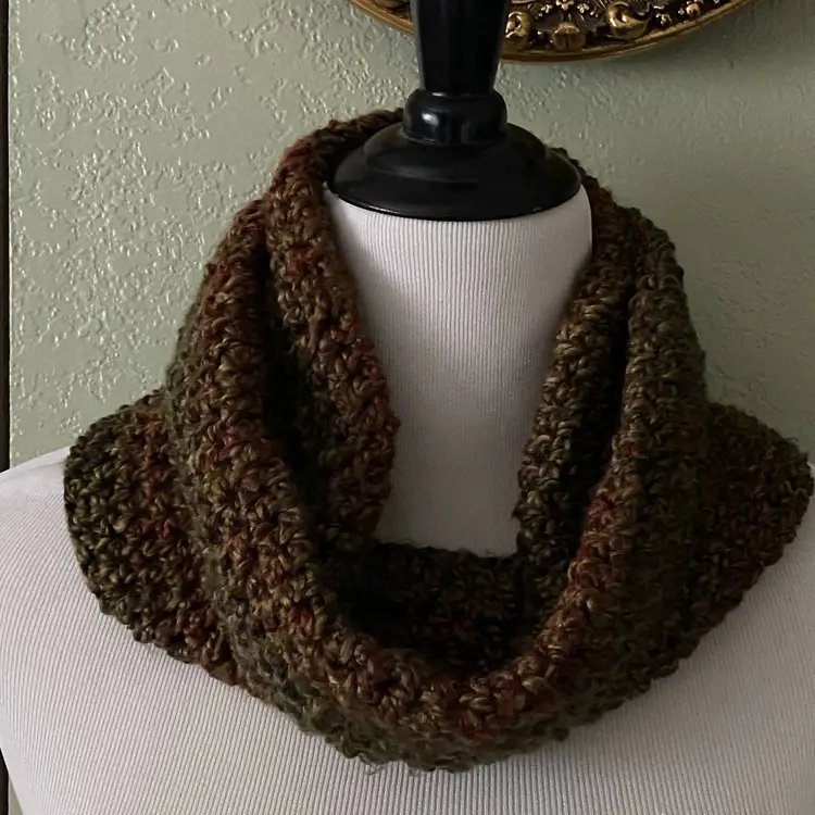 Hand Crochet Soft Warm Cozy Red Charcoal Gray Green Cowl Neck Scarf 13" x 11"