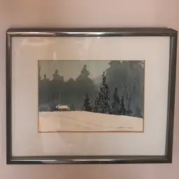 Vintage Christmas Tree Winter Metal Framed Watercolor