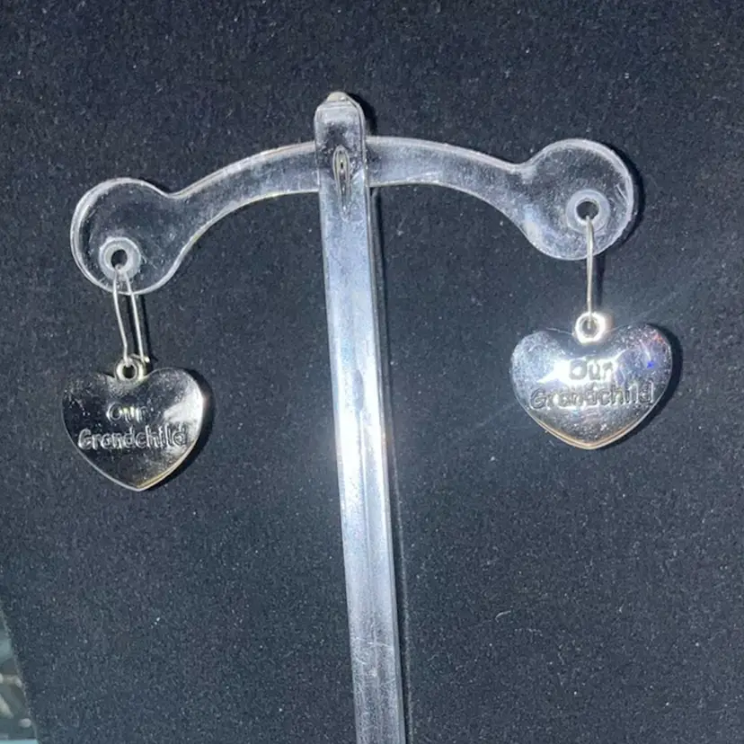 1 1/4” Drop Our Grandchild Earrings! Silver Tone Hearts And Fish Hooks. Made By Me!