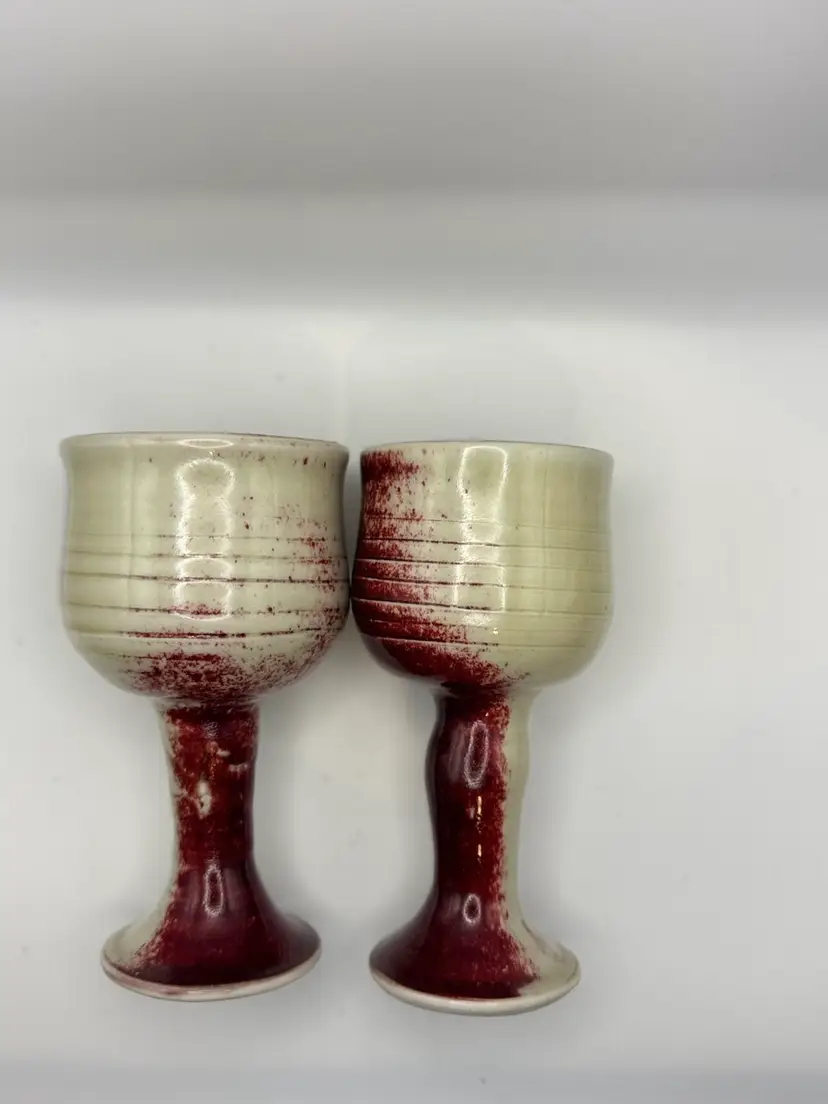 Set Of 2 Handmade Studio Art  Pottery Goblets - David Bledsoe 1987 4.5”