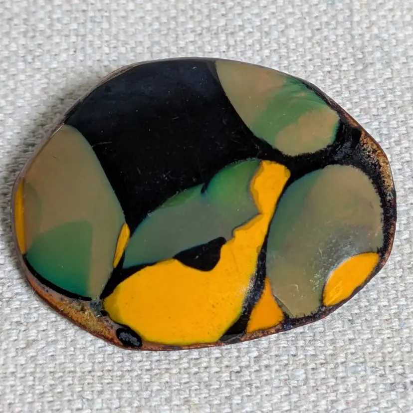 Enamel on Copper Abstract Oval Brooch
