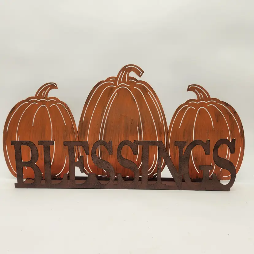 Metal Pumpkin Blessings Shelf Tabletop/Wall Hanging Sturdy Autumn Thanksgiving