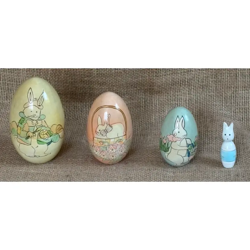 Vintage Pastel Easter Bunny Matryoshka Nesting Doll Set Whimsical Playful Funny