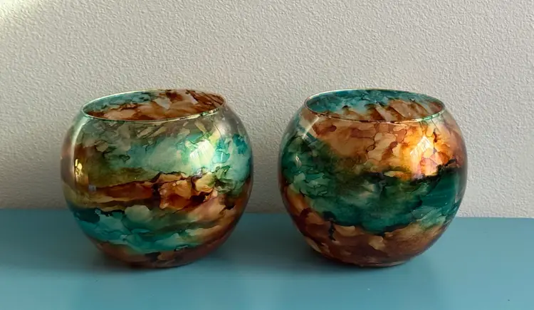 2 Vintage Vidi Glass Hand Blown Hand Painted,  In Naples, Italy