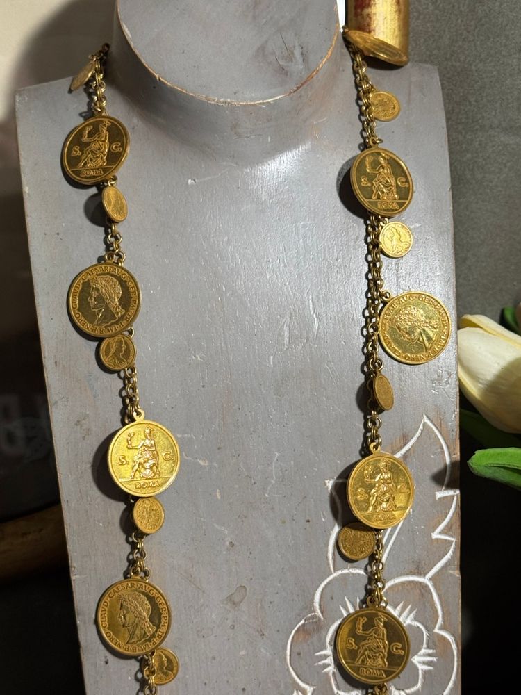Vintage Miriam Haskell Coin Necklace 30”