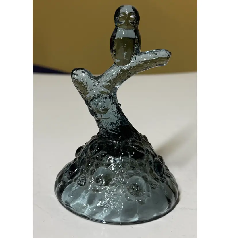 Fenton Blue Glass Owl On Branch Ring Holder Made In USA