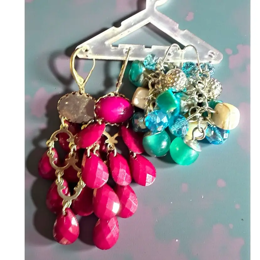 Lot Of 2 Pair Silver Tone Boho Bead Dangle Pierced Earrings