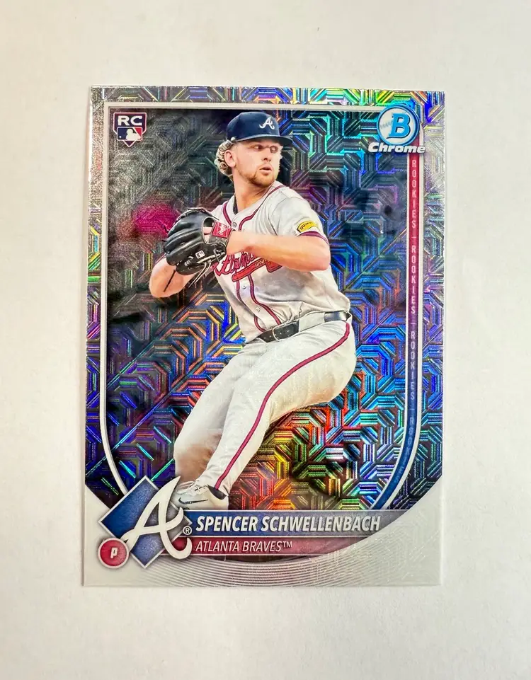 Spencer Schwellenbach 2025 Bowman #78 Chrome Mojo Refractor RC Atlanta Braves