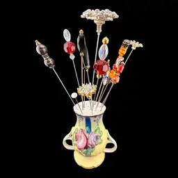 Floral Amphora Hat Pin Holder with 14 Hat Pins