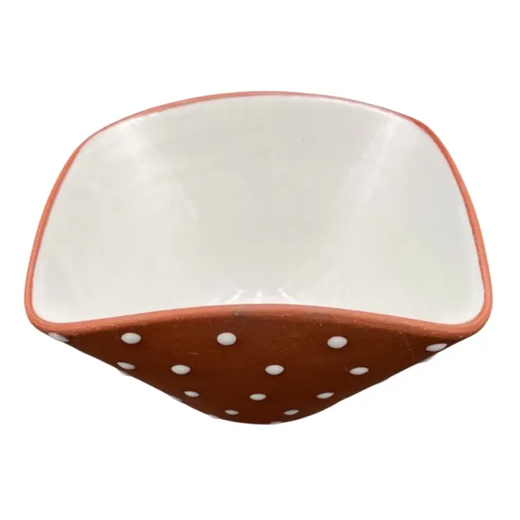 Vintage Graveren Norsk (Norway) Square Bowl, Brown with White Polka Dots