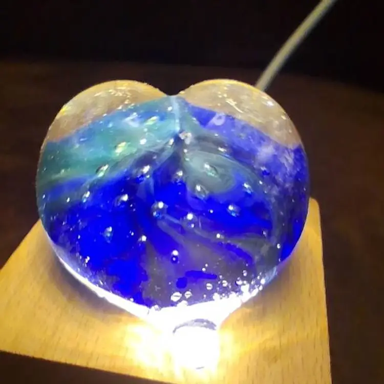 Vintage Scarce Robert Burch Blue Opalescent Bullicante Starry Nights Heart Paperweight