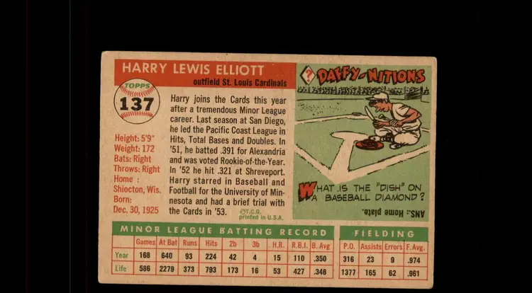 1955 Topps #137a Harry Elliott - (pk-tl1) - St. Louis Cardinals