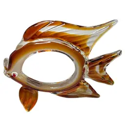 Stunning & Unique Art Glass Hand Blown Circular Amber & White Fish