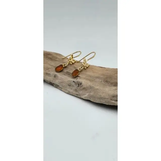 Butterfly and Maine Sea Glass Earrings, NN Artist Made