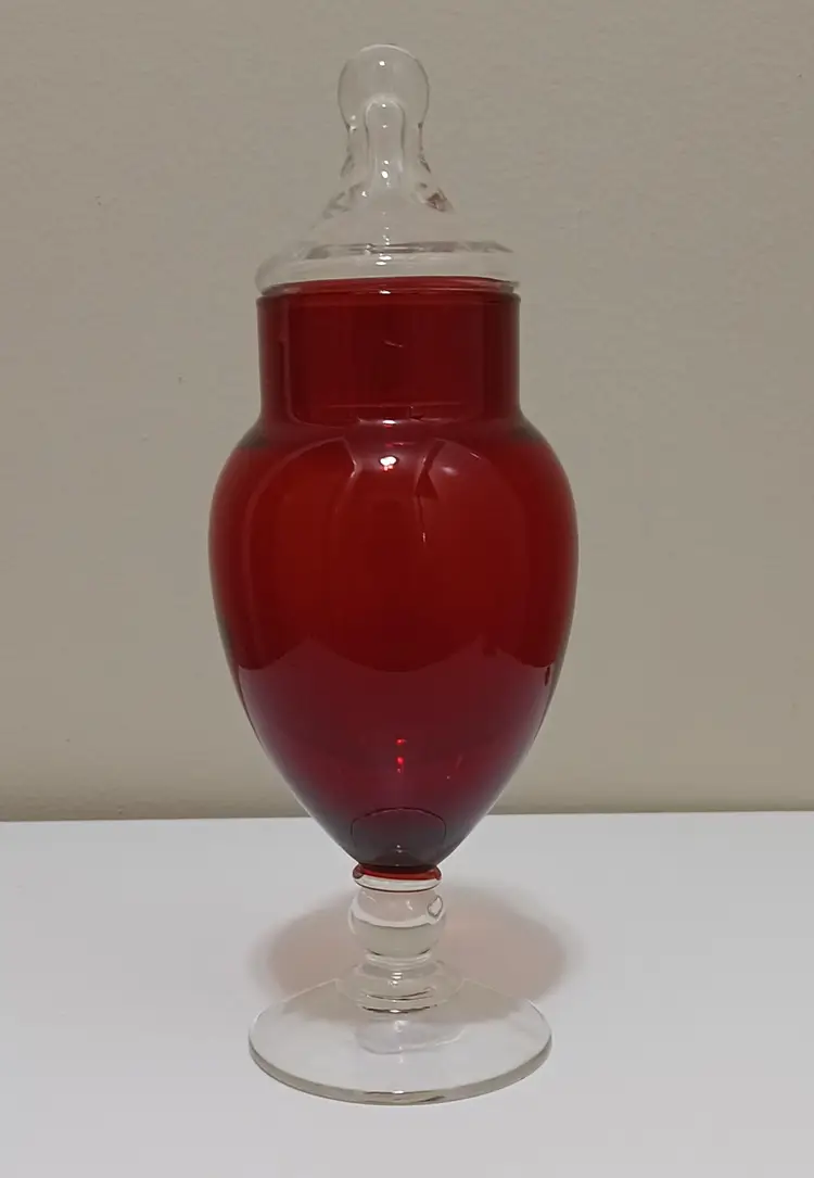 Vintage Red And Clear Apothecary Jar