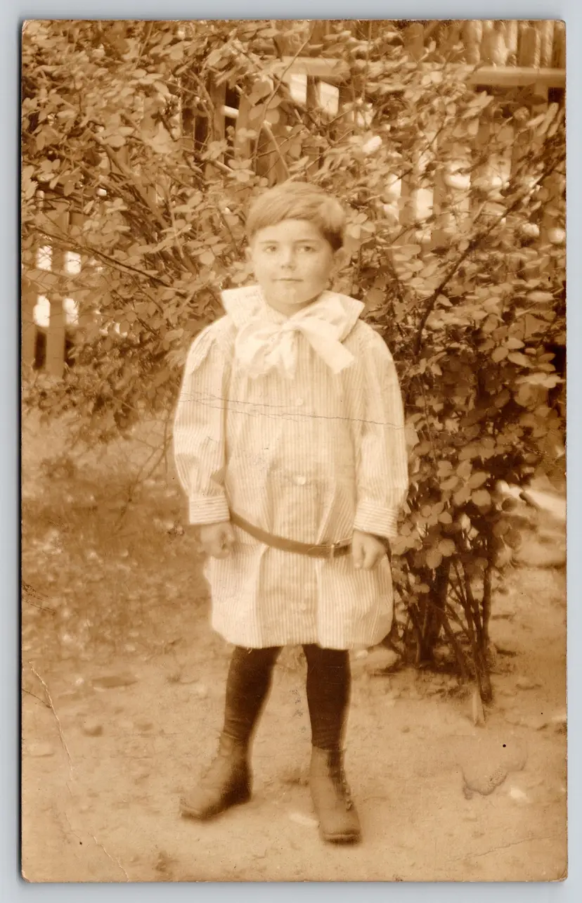 Postcard RPPC Young Boy with Bowl Cut Mullet Real Photo Large White Bowl - 8882