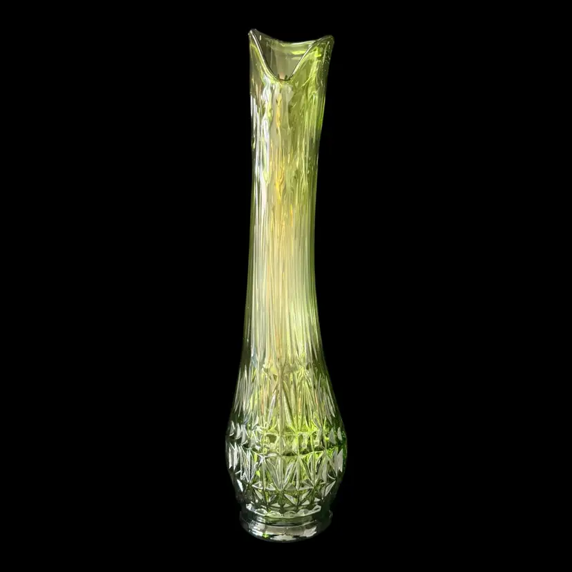 1.  LE Smith Solitaire Pattern Green Swung Glass Vase 15.5”