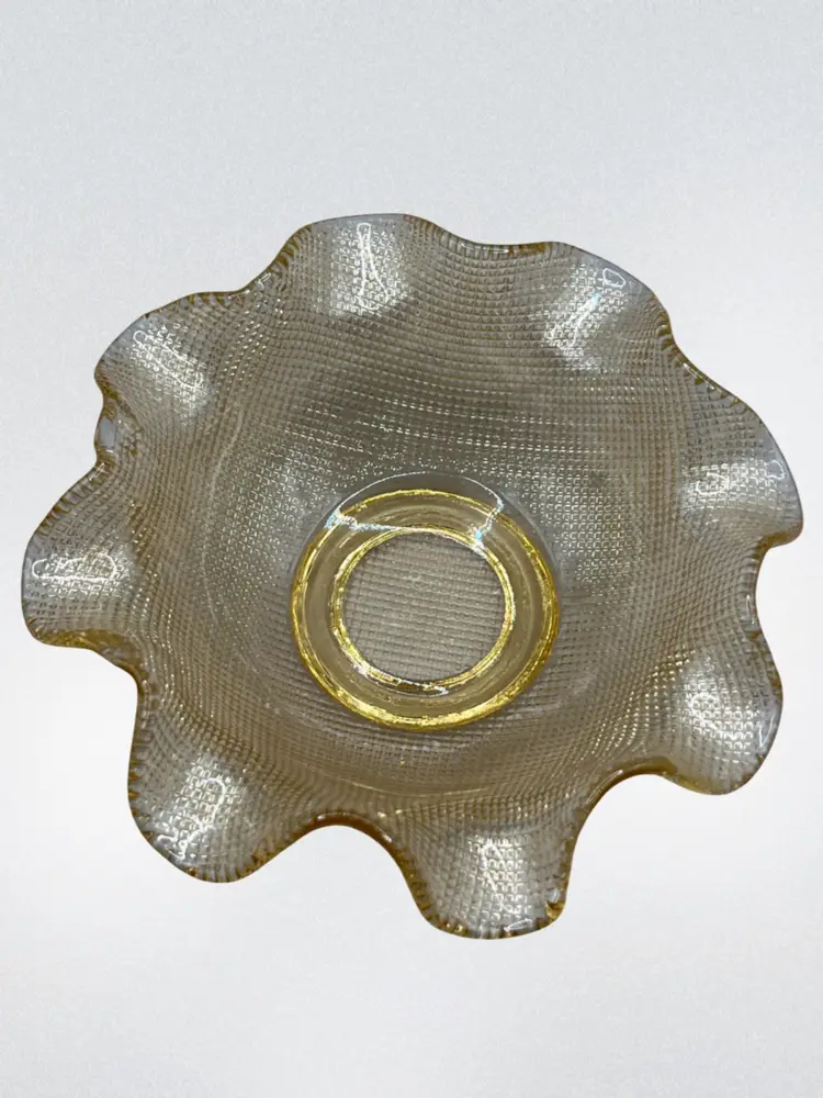 Colony Glass Amber Yellow Waffle Pattern Ruffled Edge Dessert Berry Bowl 6"
