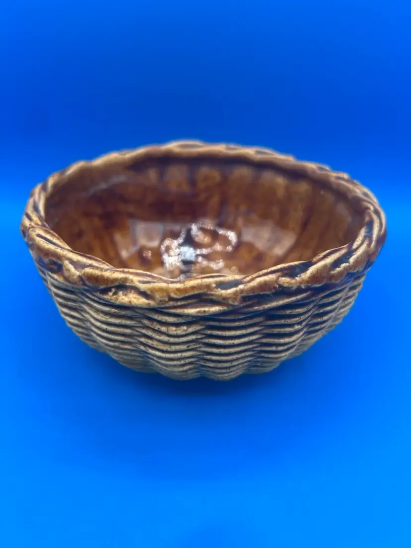 Vintage Basket Pottery Yellow Ware Bowl