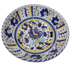 Dipinto A Mano Italian Pottery 10" Rooster Vegetable Serving Bowl Vtg Painted