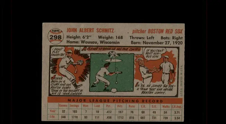 1956 Topps #298 Johnny Schmitz - (pk-tl2) - Boston Red Sox