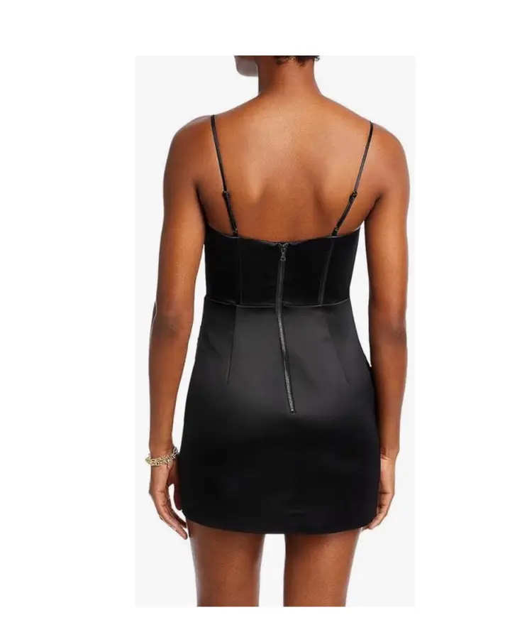 BARDOT From Bloomingdales Black Corset Seamed Satin Cocktail Dress Size 10 NWT