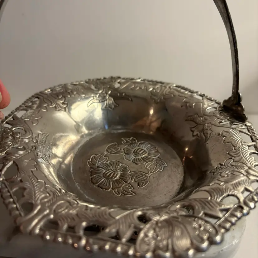 Old HKK Silver Handled Basket, Made in Occupied Japan