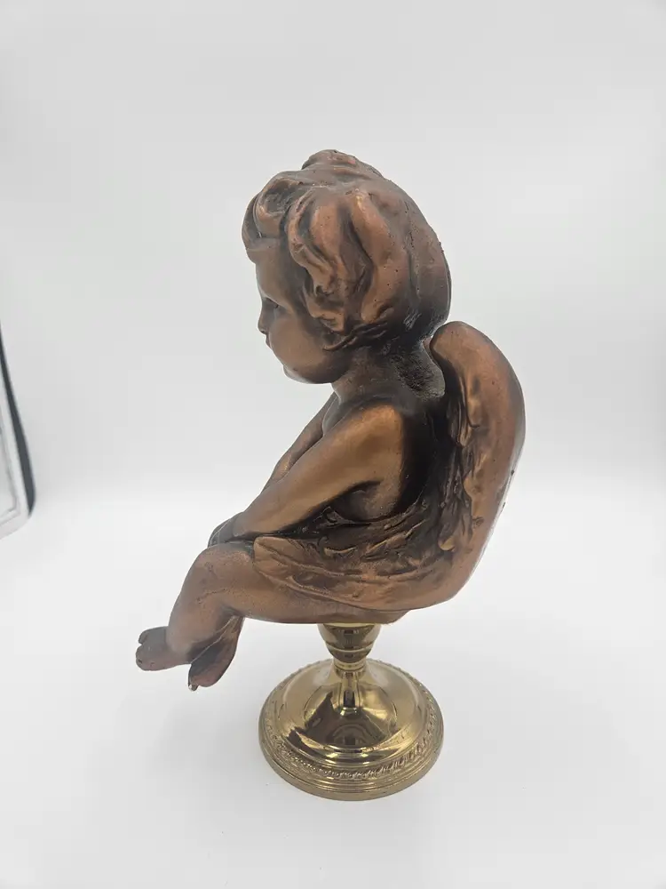 #B3 Plaster Gold Tone Cherub Sitter
