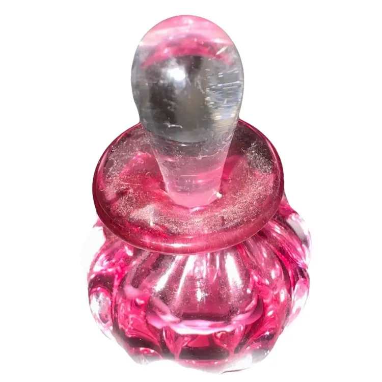 Miniature Hand Blown Art Glass Perfume Bottle Clear Stopper Glass 2” Cranberry