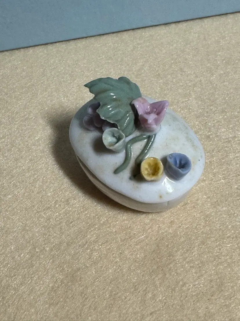 Vintage Porcelain Trinket Box With Flowers