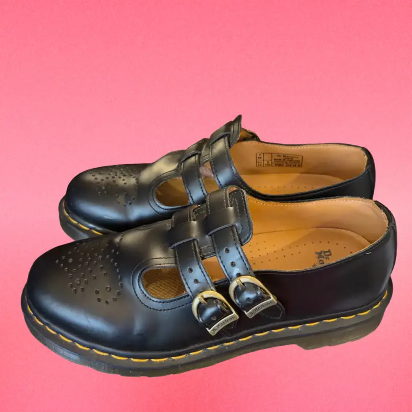 Dr Martens Polley 12916 Mary Jane Black Leather Buckle Shoes US size 9