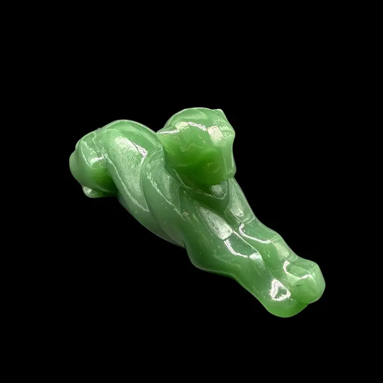 1980s Heisey Imperial Glass Jade Green Panther Tiger Cat Paperweight Figurine