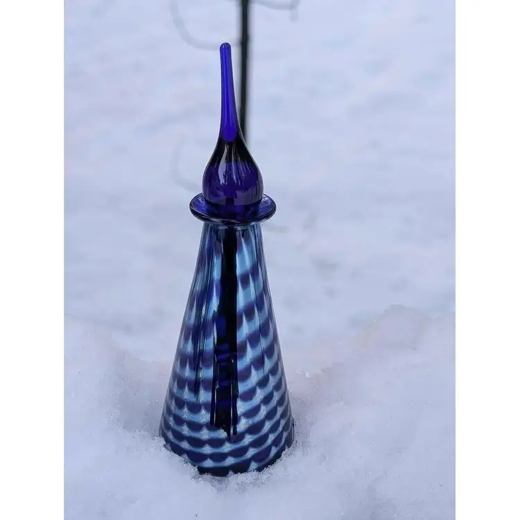 Stunning hand blown iridescent cobalt blue perfume bottle with stopper