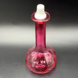 FENTON Vtg MCM Art Glass Cranberry Thumbprint Coinspot Barber Bitters Bottle