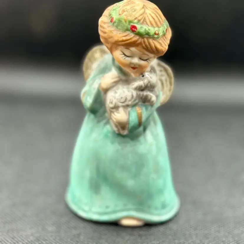 Vintage 1978 Dinner Bell Merri - Bells Girl Angel With Lamb Holiday Christmas Figurine Ceramic, Handcrafted By Jasco, Made In Taiwan