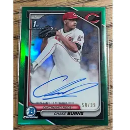 Chase Burns 2024 Bowman Draft Green Refractor Auto /99 - Cincinnati Reds