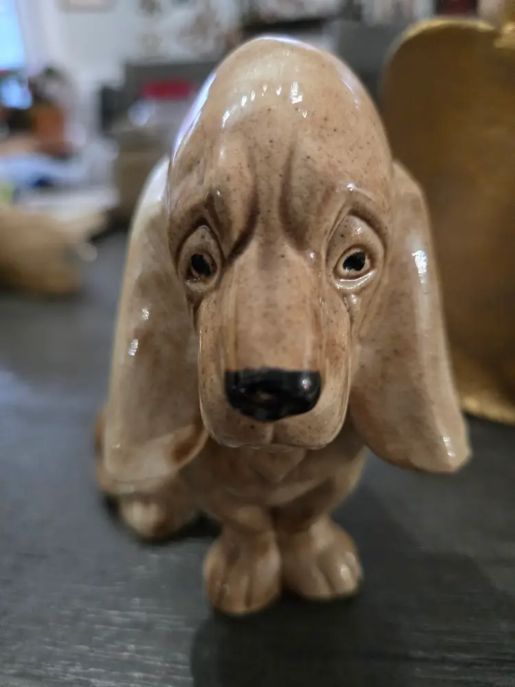 Studio Pottery Bassett Hound Dog, signed by artist