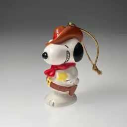 Peanuts Cowboy Sheriff Snoopy Ceramic Christmas Ornament Vintage 1966 UFS Japan 2.75"